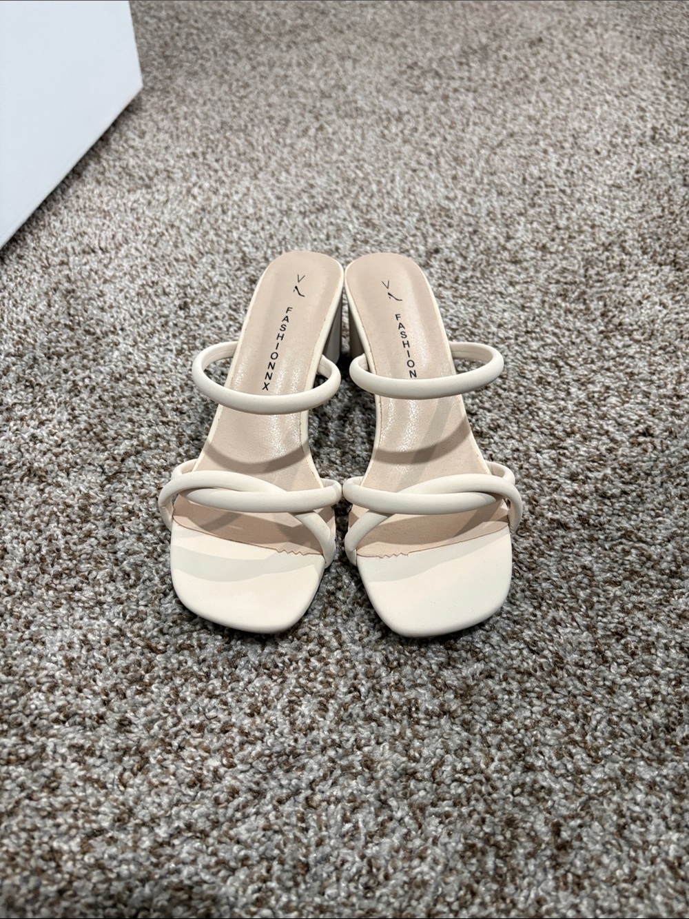Fashion Nova Cream Double-Strap Square-Toe Heeled Sandals